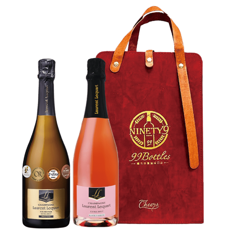 法国乐乐香槟PUR MEUNIER EXTRA BRUT PRESTIGE+粉红香槟双瓶绒面提袋组 12%